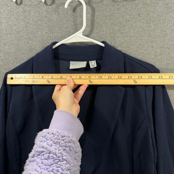 GRAVER Susan Graver LK Fuston 3/4 Sleeve Cutaway Hem Blazer Navy Small - Picture 6 of 10